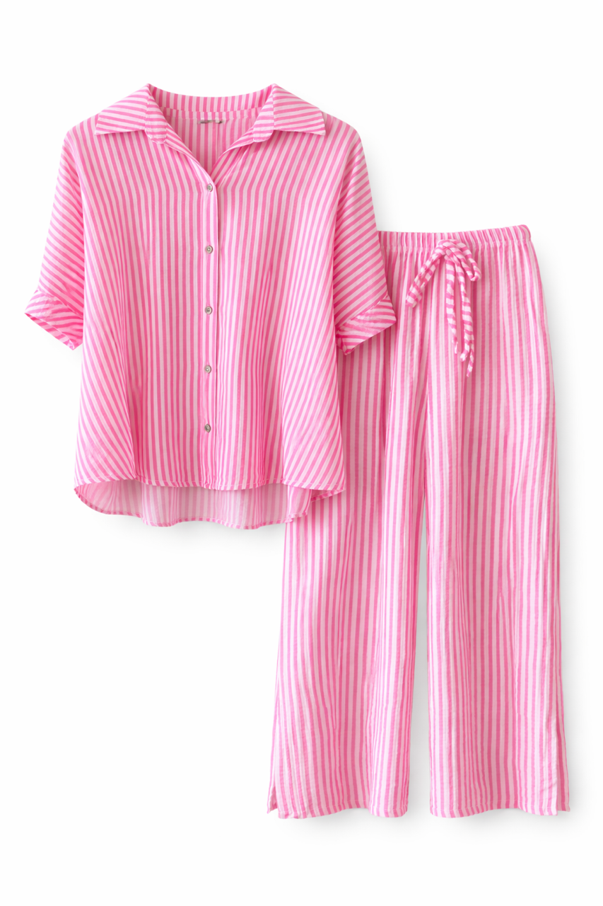 Pantalon rayé gaz de coton