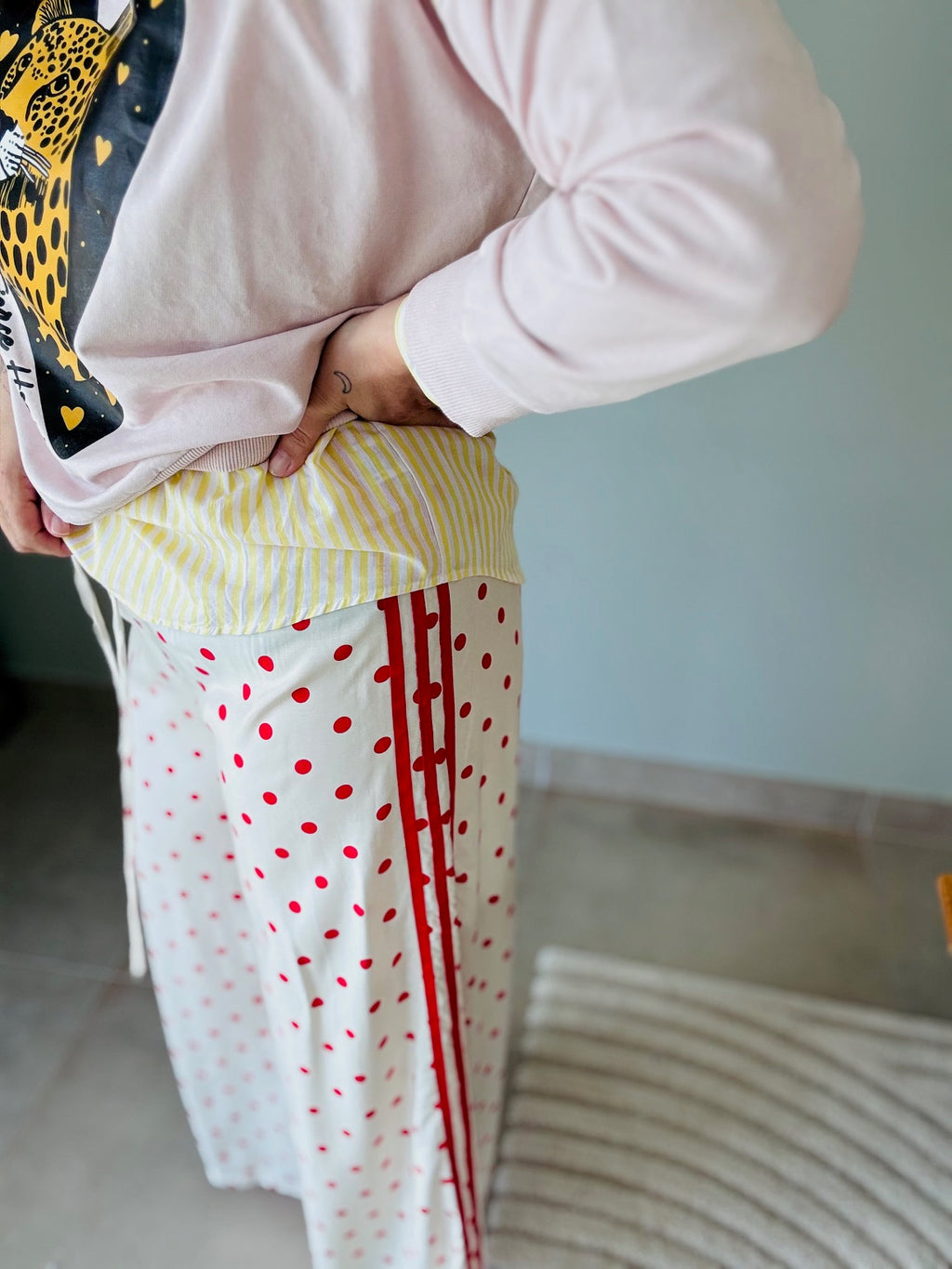 Pantalon fluide à pois et rayures EDIT