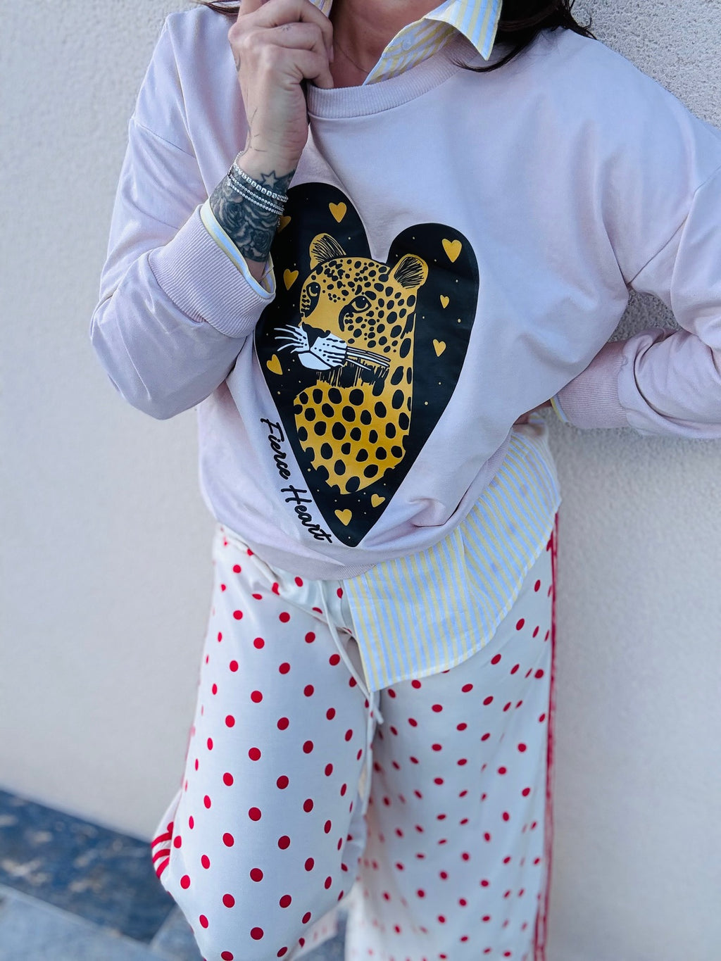 Pantalon fluide à pois et rayures EDIT