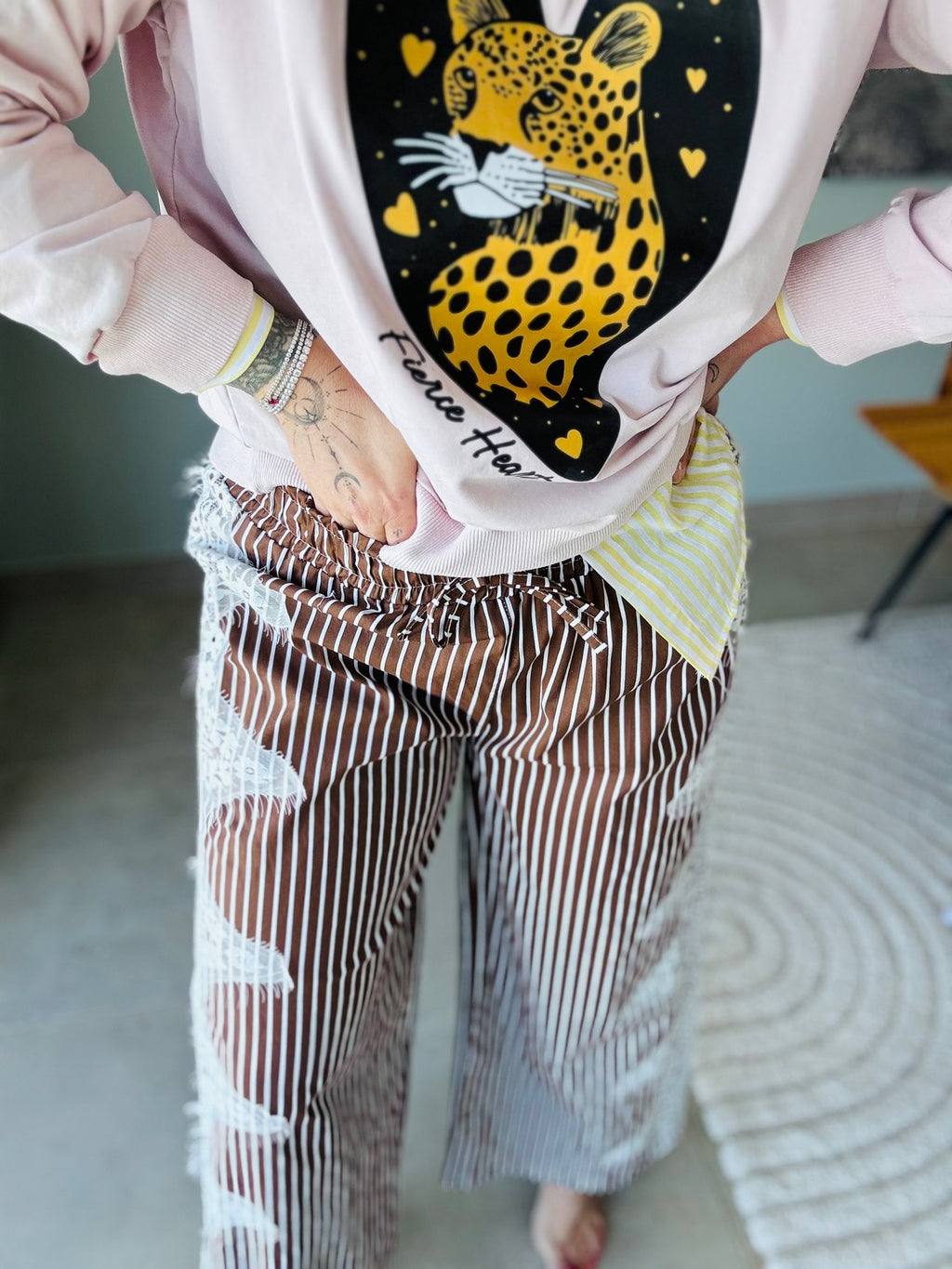 Pantalon en coton et dentelle