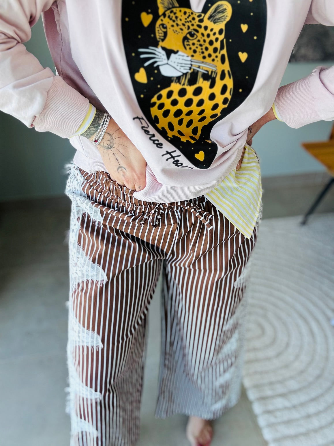 Pantalon en coton et dentelle