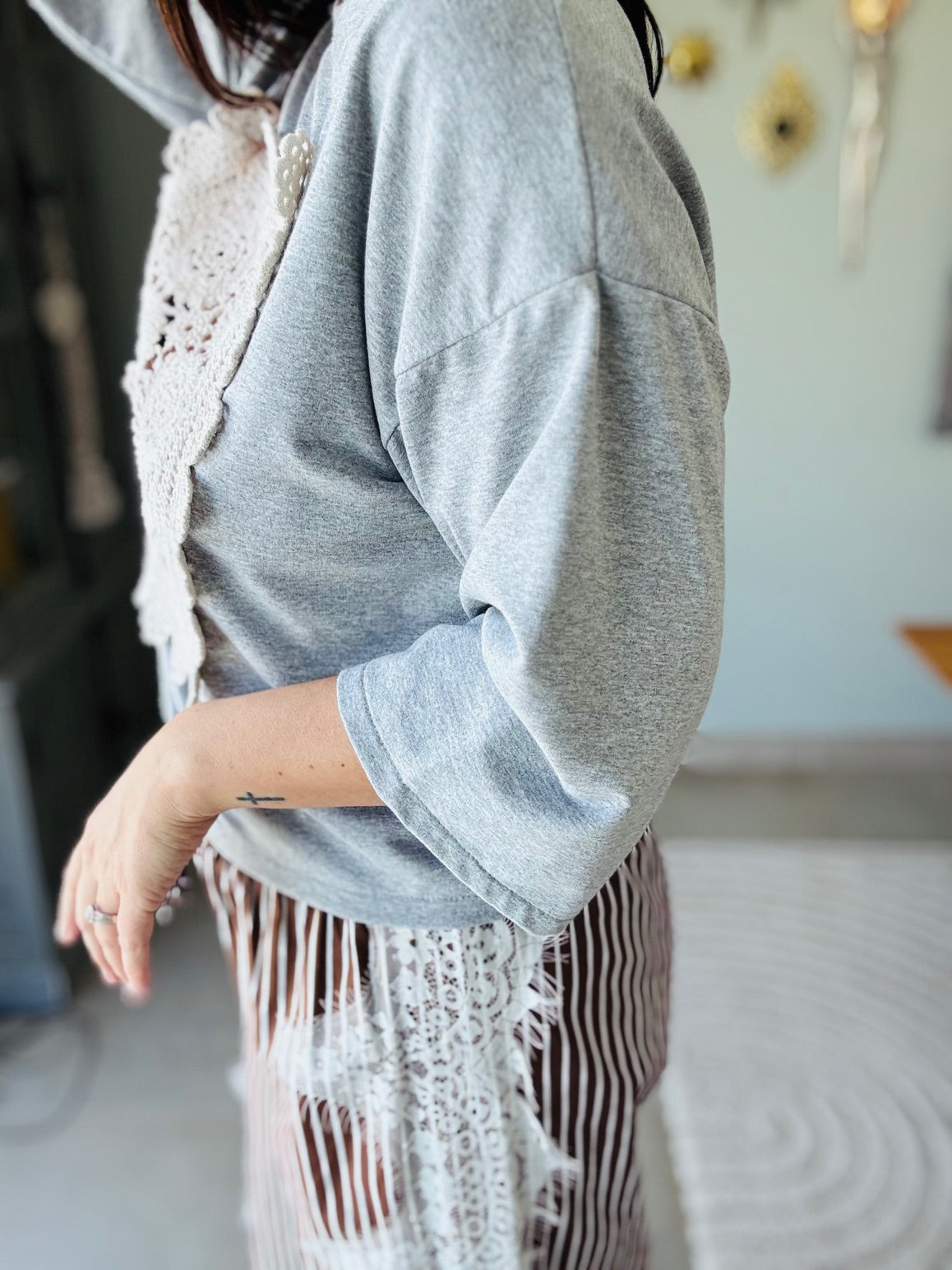 Pantalon en coton et dentelle