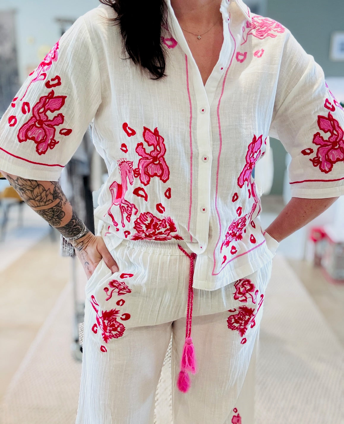 Chemise Brodé gaz de coton