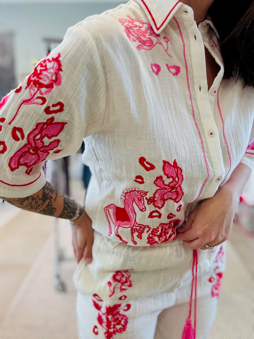 Chemise Brodé gaz de coton