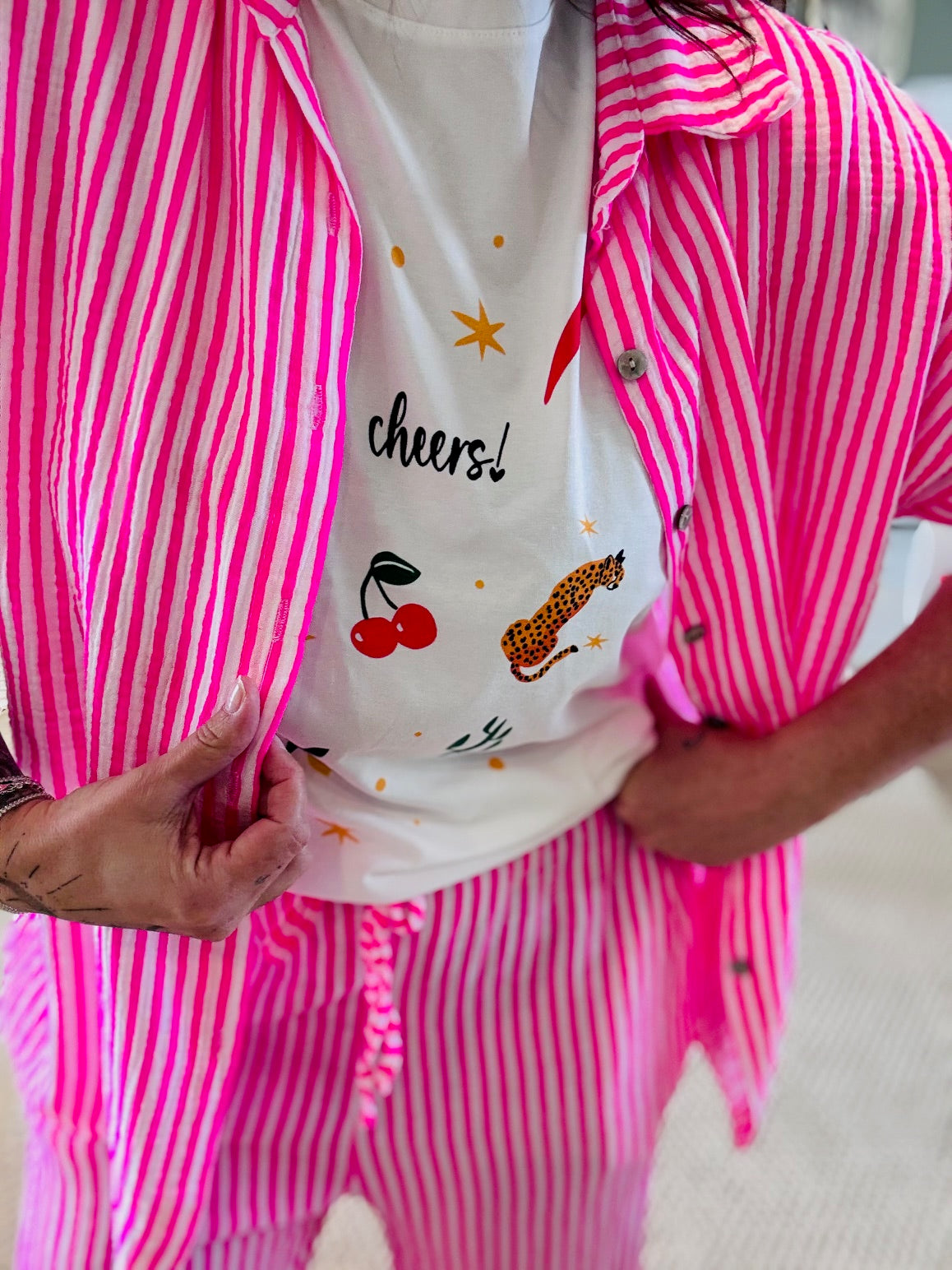 Pantalon rayé gaz de coton