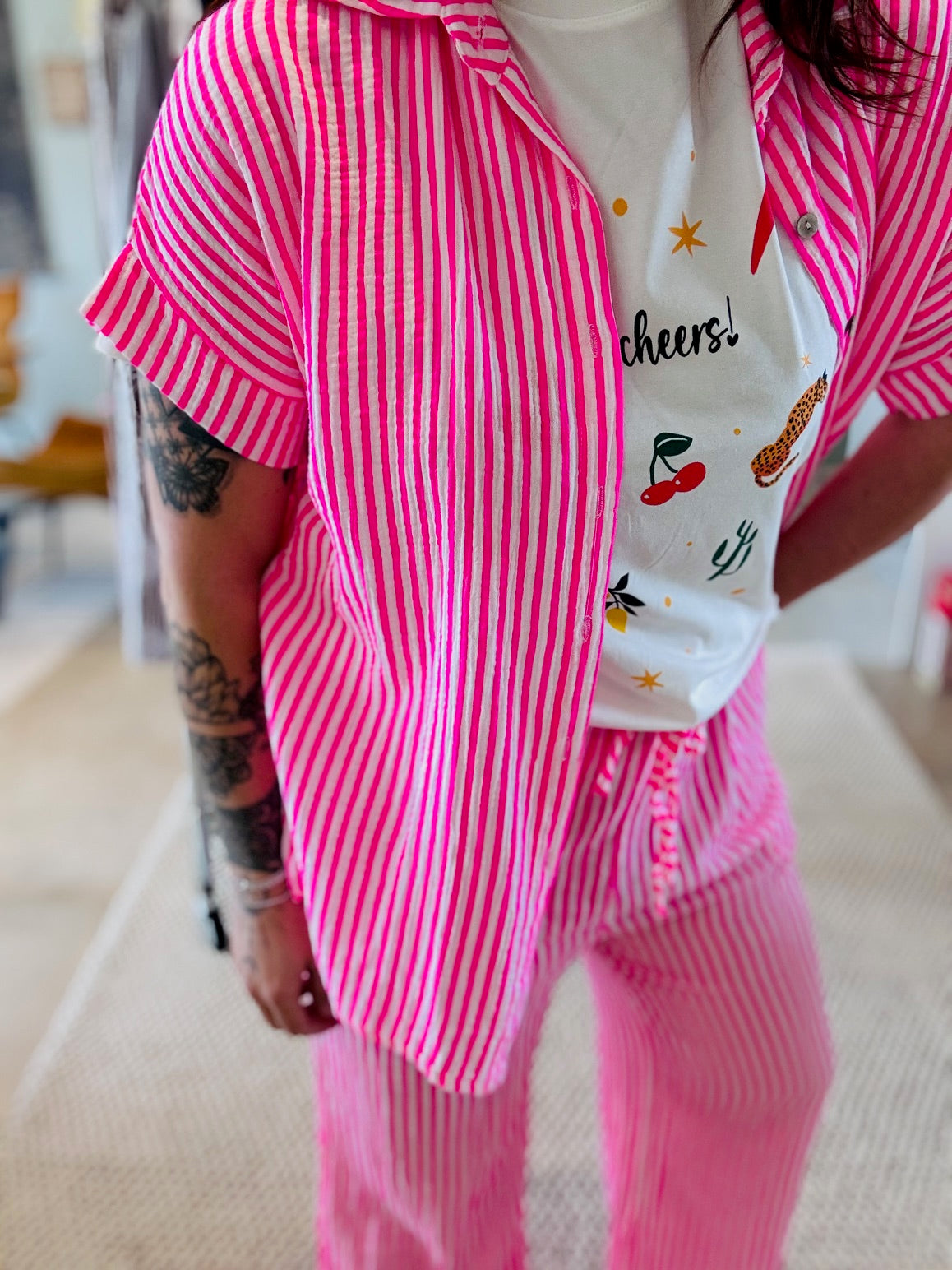 Pantalon rayé gaz de coton